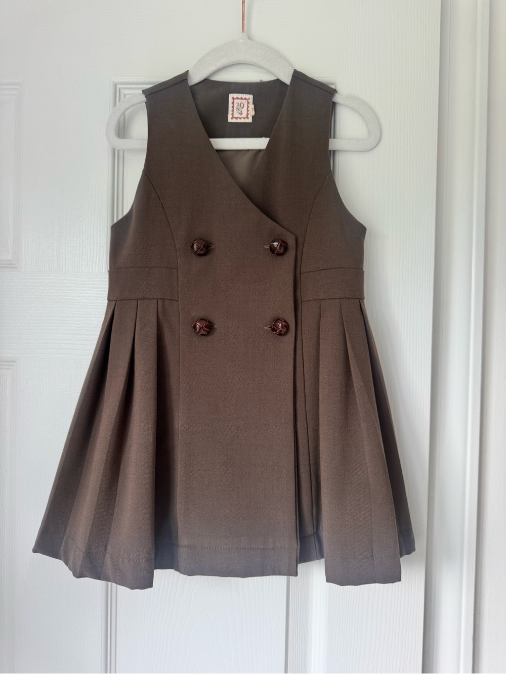 Girls brown Double-Breasted Pleated Dress- big sister match in closet